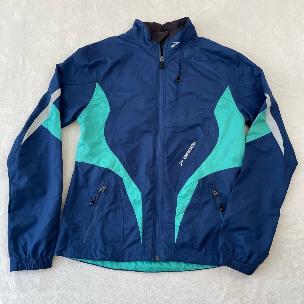 Brooks Womens Sz S Jacket Windbreaker Blue Teal Tech Vented Zip Up Gorpcore